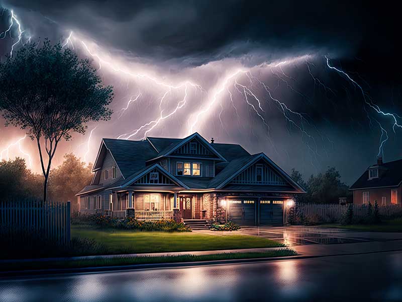 Medium-sized home during a severe thunderstorm